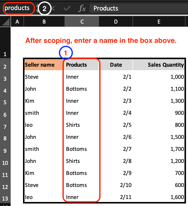 엑셀 테이블 이름 및 범위 이름을 설정하기 위해, 범위 지정 후 이름을 입력 하였습니다. 